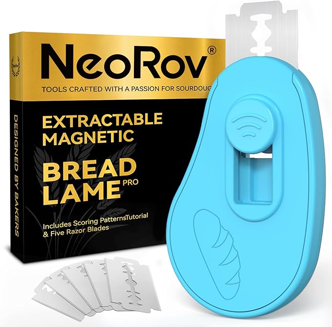 NeoRov Extractable & Magnetic Bread Lame Dough Scoring Tool - Professional Sourdough Scoring Tool - Sourdough Bread Baking & Bread Scoring Tool - Scoring Patterns booklet & 5 Razor Blades (Blue)