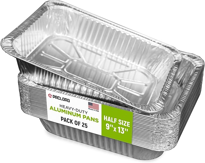 Paclord Aluminum Foil Pans - Half-Size 9" x 13", Pack of 25 - USA-Made Disposable Aluminum Trays for Steam Table & Chafing Racks - Great for Baking, Catering, BBQ, Parties, Food Delivery