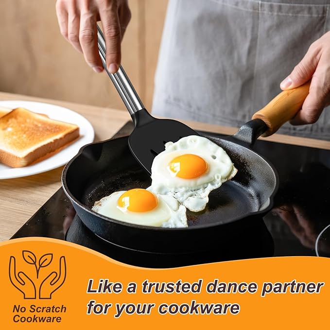 Yoehka Silicone Cooking Utensils Set, 4Pcs Spatula and Spoon Set, Black