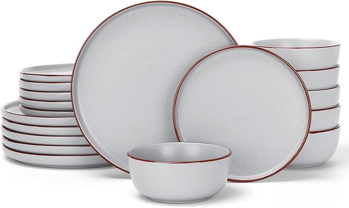 Famiware Mercury 18-Piece Stoneware Dinnerware Set,Light Grey