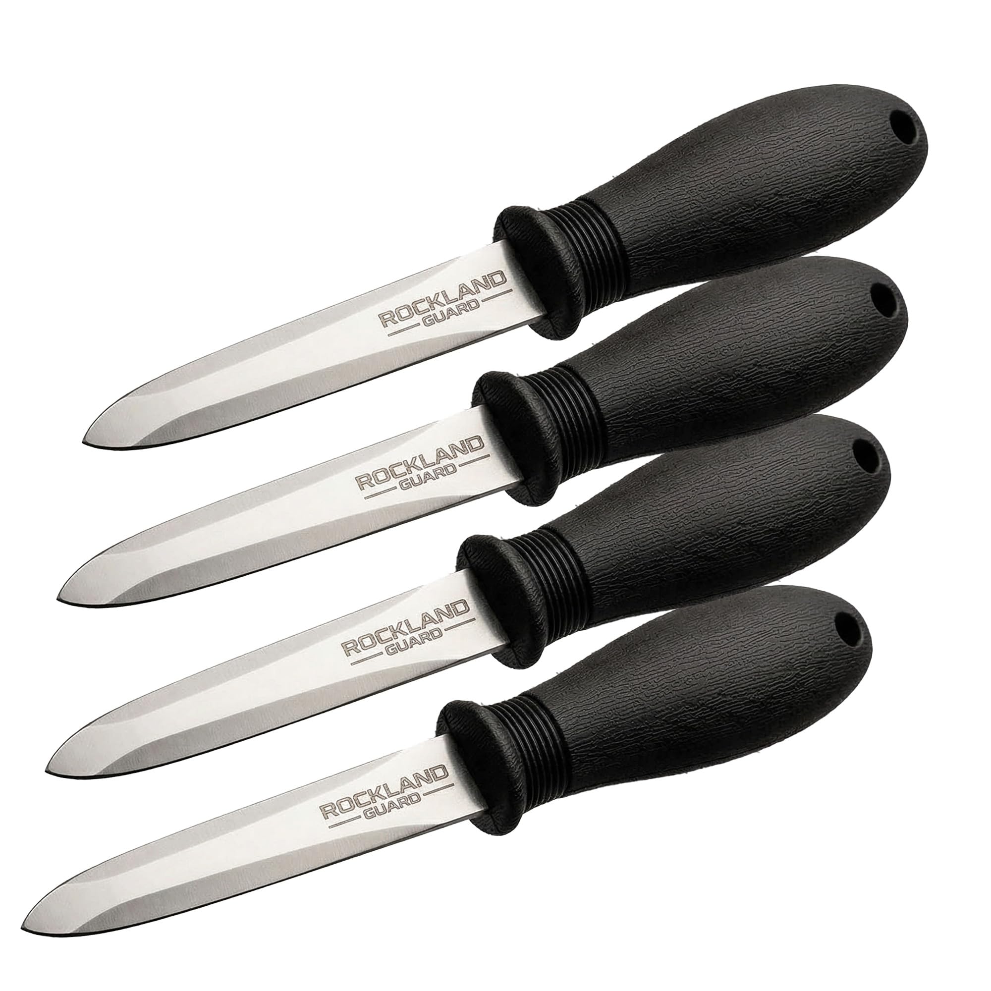 Rockland Guard Oyster Shucking Knife 4-Pack - 3.5” Heavy Duty 420 Stainless Steel Shucker Set for Clams & Shellfish - Non-Slip Ergonomic Handle Seafood Tools, Set of 4