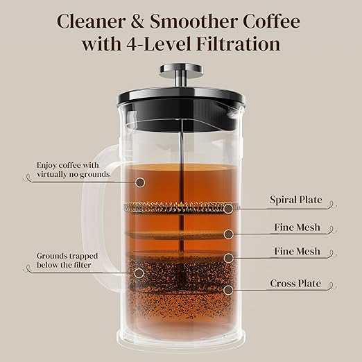 Veken French Press Coffee Maker 21oz 0.6 L, Single Serve Small Pot, Heat Resistant Thickened Borosilicate Glass,Stainless Steel Brewer,Cold Brew Cafetera Teapot for Kitchen Travel Camping, Dark Pewter
