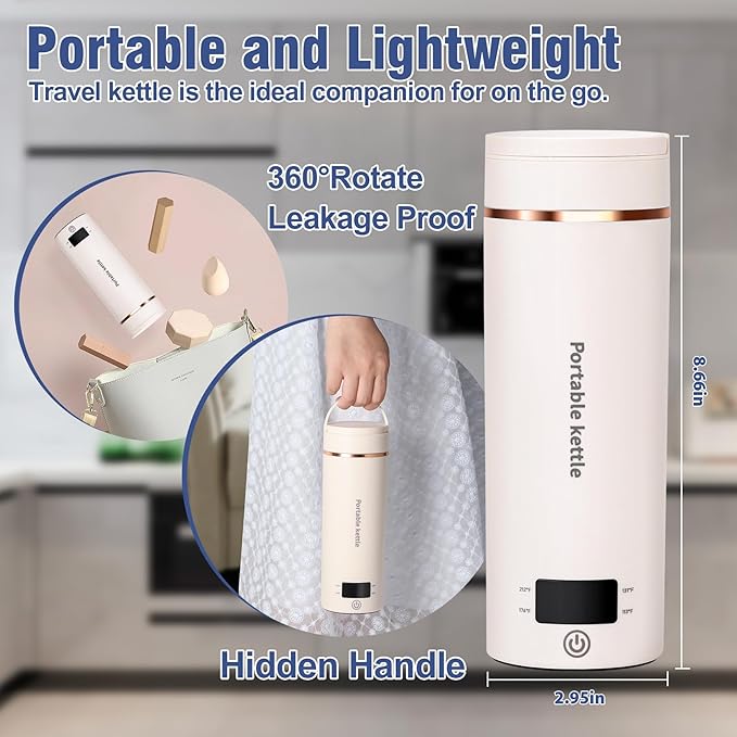Touxila Portable Electric Kettle for Travel 120V, 13.5oz, 4 Temp Settings