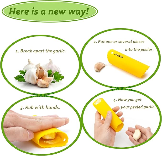 AMXRD Stainless Steel Garlic Press Rocker & Silicone Garlic Peeler