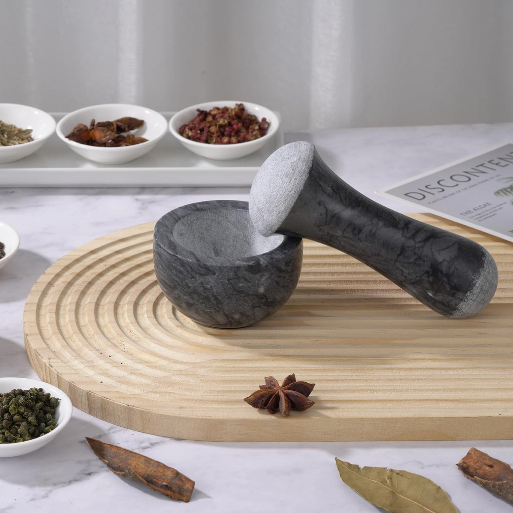 Tianman Small Mortar and Pestle Set 3.2 Inch.1/3 Cup.(Marble Black)