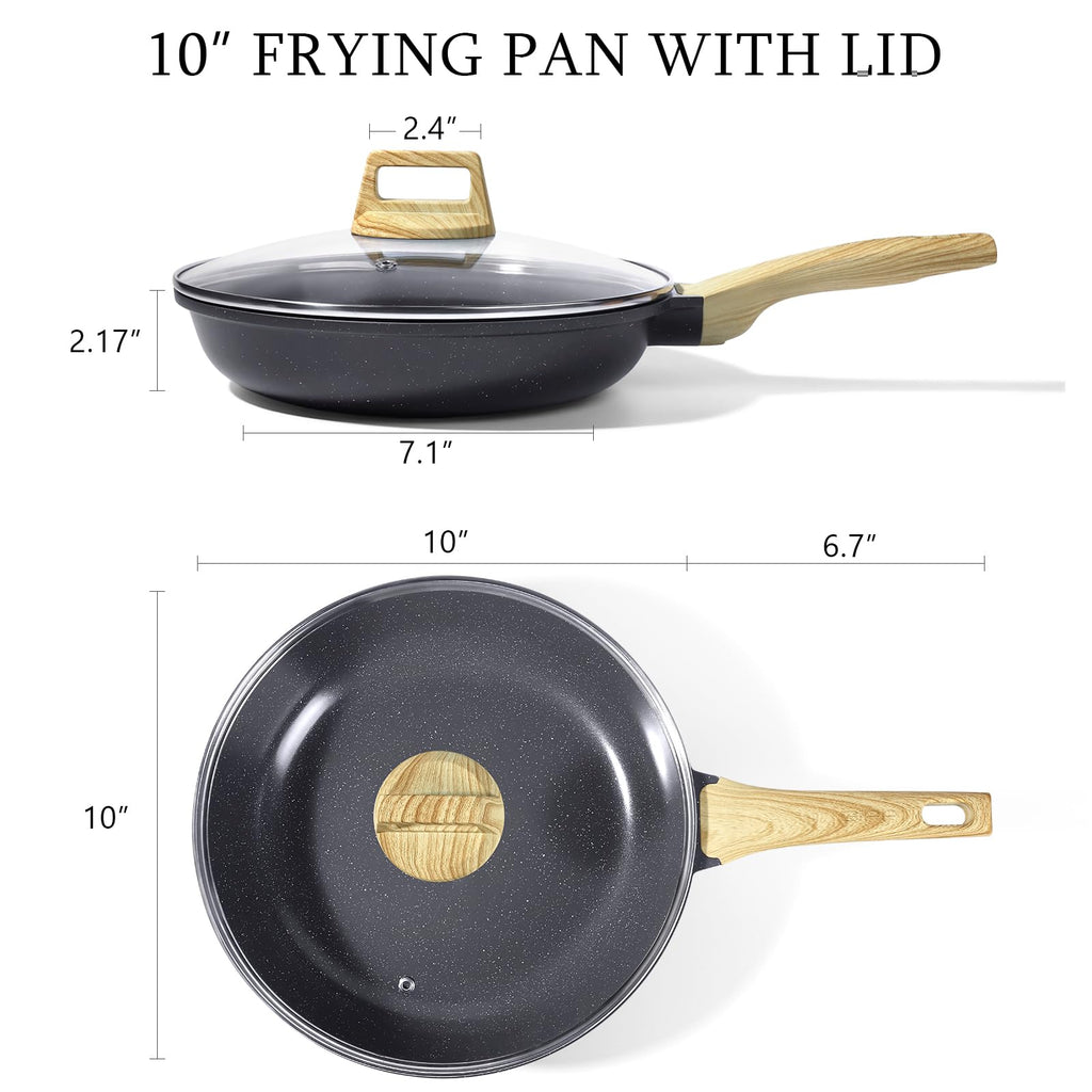 GiPP Ceramic Nonstick Frying Pan with Lid - 10" Healthy Non-Toxic Non Stick Skillet Omelette Pans, Induction Compatible Chef Pan, PFAS & PFOA-Free, Dishwasher Safe, Stay Cool Handles