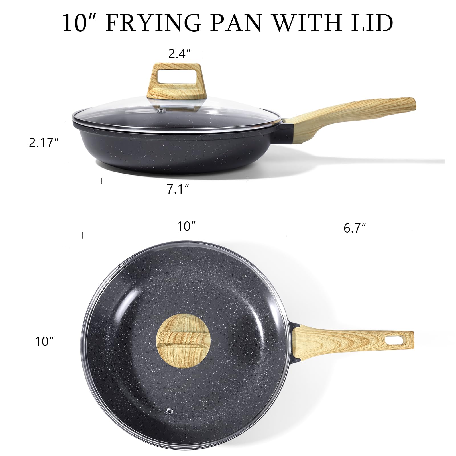 GiPP Ceramic Nonstick Frying Pan with Lid - 10" Healthy Non-Toxic Non Stick Skillet Omelette Pans, Induction Compatible Chef Pan, PFAS & PFOA-Free, Dishwasher Safe, Stay Cool Handles