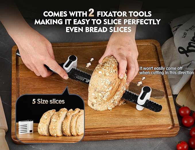 CoquusAid Upgrade Bread Knife for Homemade Bread, World‘s 1st Double Serrated Knife for Crusty Sourdough, 11.6 Inch Stainless Steel Bread Slicer, Professional Sourdough Cutter, Ideal Gift, Black