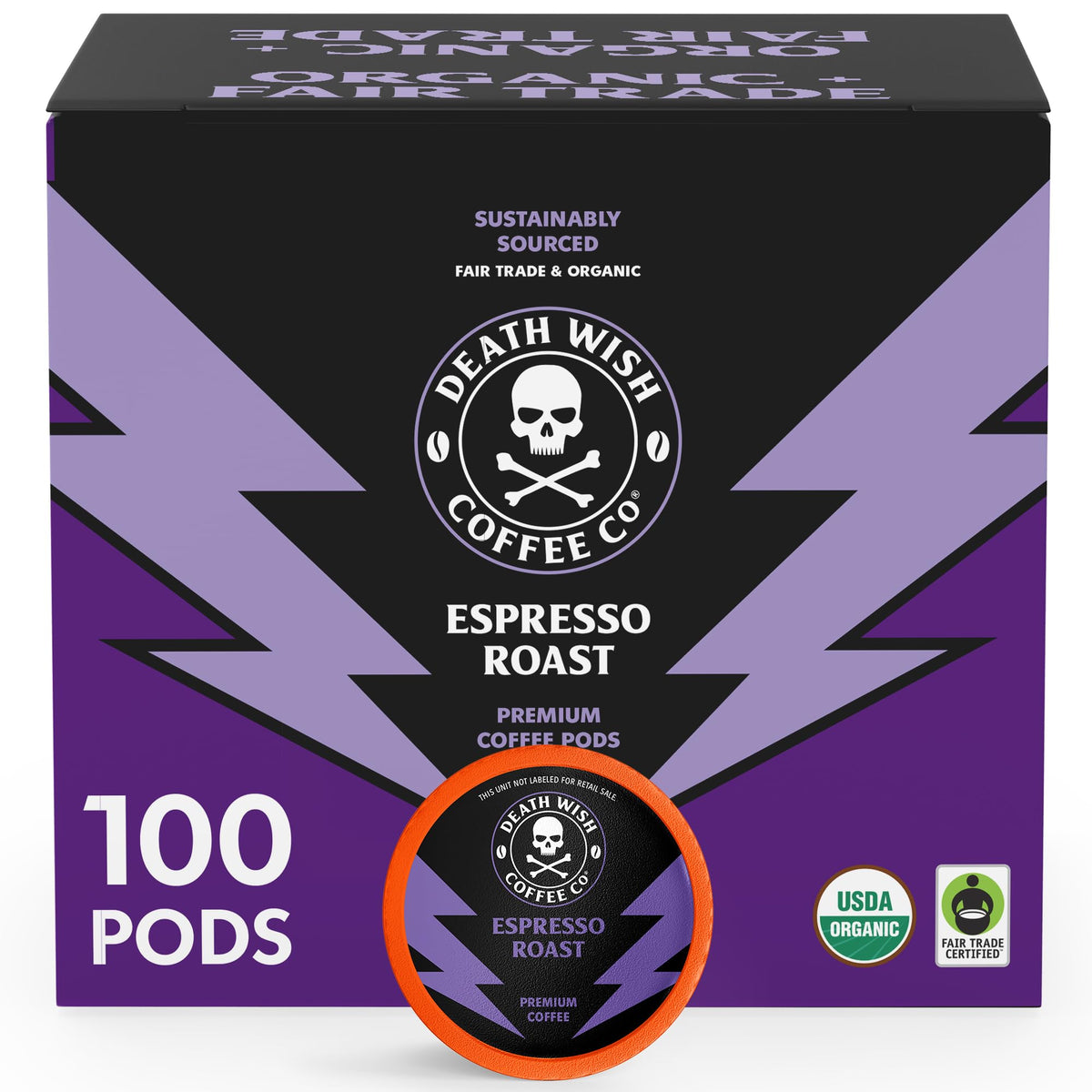 Death Wish Coffee Valhalla Java Medium-Dark Roast Pods, Organic, 50 Count
