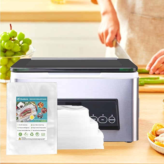 Cloudslucky Chamber Vacuum Sealer Bags,10"x14" 200 Pcs Pre-cut Chamber Machine Pouches,Heavy Duty Chamber Vacuum Bags for Commercial Sealer,Food Storage,Meal Prep,Sous Vide,Meat Cheese Goods, BPA Free