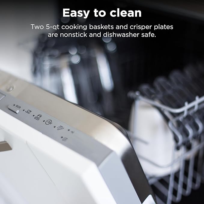 Ninja DZ550 Foodi 10 Quart 6-in-1 DualZone Smart XL Air Fryer with 2 Independent Baskets, Cook Thermometer for Perfect Doneness, Match and Finish to Roast, Dehydrate and More, Black