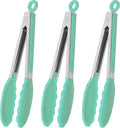 HINMAY 9" Kitchen Cooking Tongs with Silicone Tips, Set of 3 (Mint)
