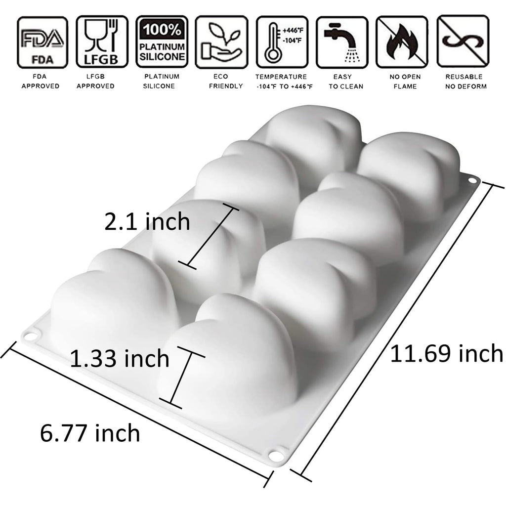 OCPO Kitchen Heart Silicone Mold for Baking Mousse Cake, 8 Cavities