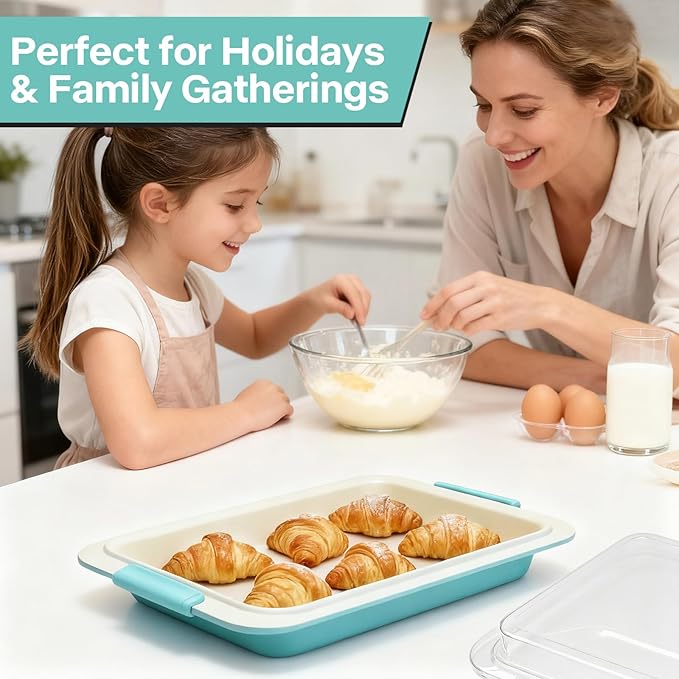 Spmarkt 9x13 Baking Pan & Lid, Nonstick Aluminized Steel, Silicone Handles