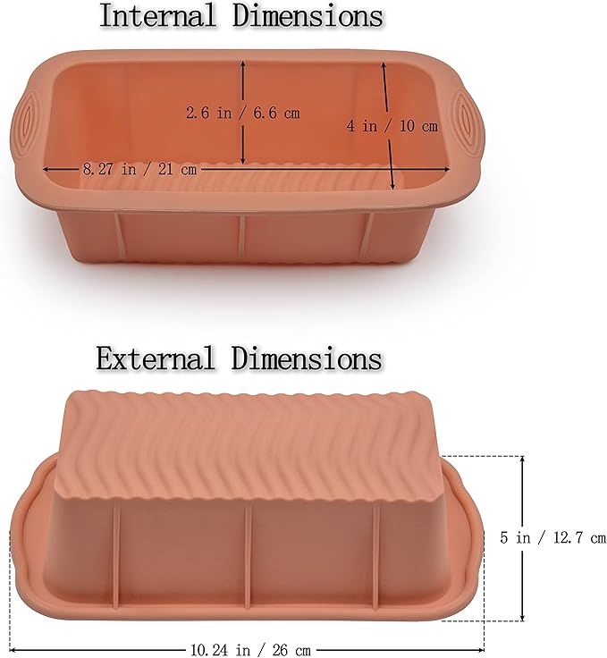 Baocuan 3 pack Silicone Bread Loaf Pans - Baking Mold For Baking Cakes,Brownies,Long loaf of bread Cheesecakes,Homemade Cakes Breads,Meatloaf,Ice brickand and More Set of 3 colors
