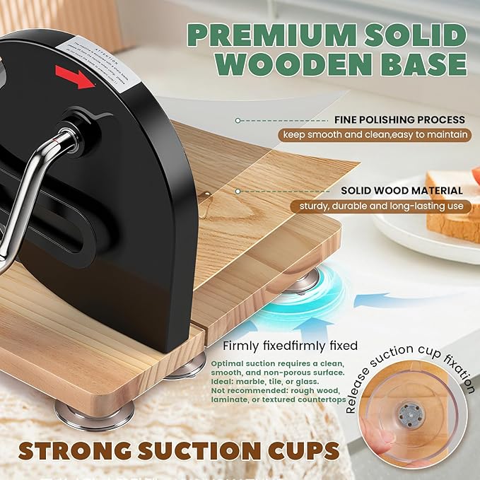 Huanyu Manual Bread Slicer Upgrade Foldable Sourdough Cutter Versatile Hand Crank Stainless Steel Blade Adjustable Thickness with Scale Line & Suction Cup for Homemade & Commercial Use Black