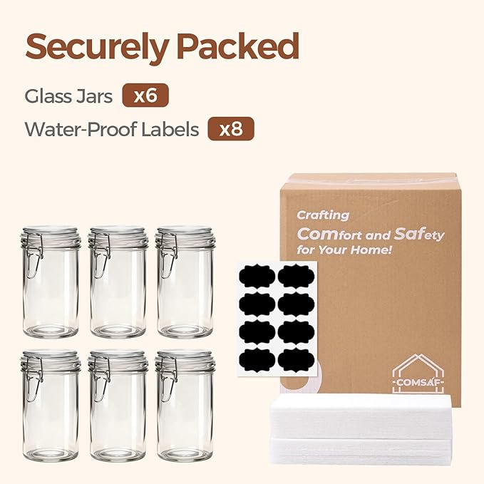 ComSaf Small 16 oz Glass Jars with Airtight Lids 6 Pack Pickling Pantry