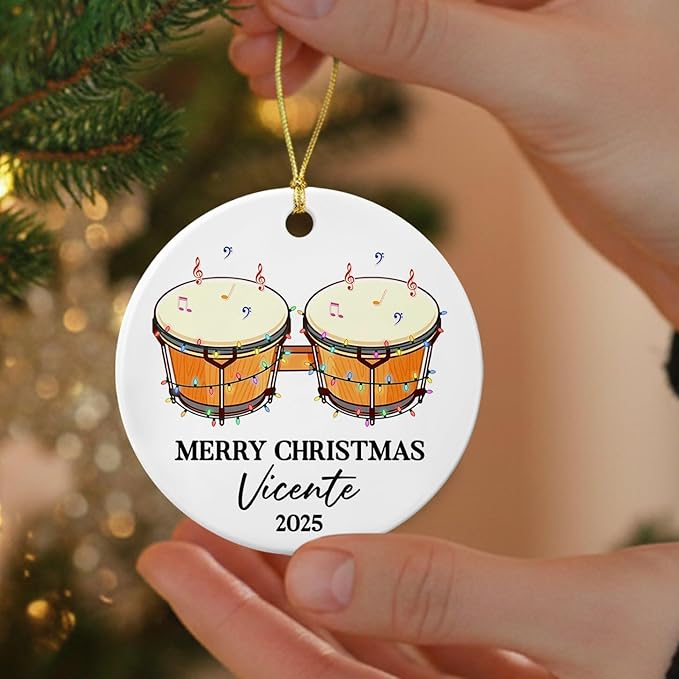 Awesome Bongo Drum Ceramic Ornament Gift for Women Men Dad Mom Brother Sister, Customized Text Year Name Instrument Player Christmas Ornament 2026, Personalized Bongo Drum Ceramic Christmas Ornaments