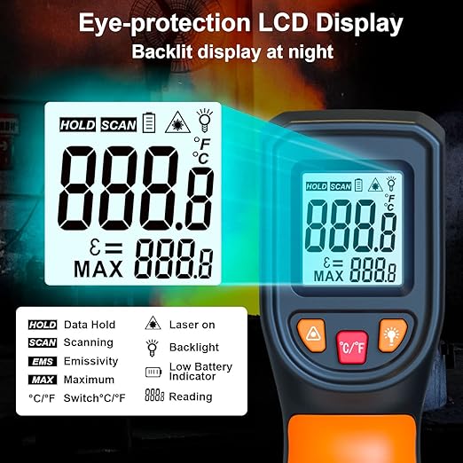 DEASOMIYE Infrared Thermometer Gun, -58°F~1112°F Laser Thermometer Temperature Gun, Non Contact IR Temp Gun with Adjustable Emissivity for Cooking,Griddle,HVAC,Fridge,Grill,Pizza Oven(Not for Human)