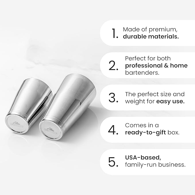 A Bar Above Boston Cocktail Shaker Set, Weighted Set, 18 and 28 Oz, Gold
