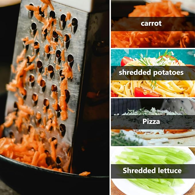 MAGICLULU 8-Inch Box Cheese Grater with Handle - Heavy Duty Stainless Steel 4-Sided Vegetable Slicer, Shredder & Zester, Potato & Citrus - Multipurpose Manual Kitchen Food Tool