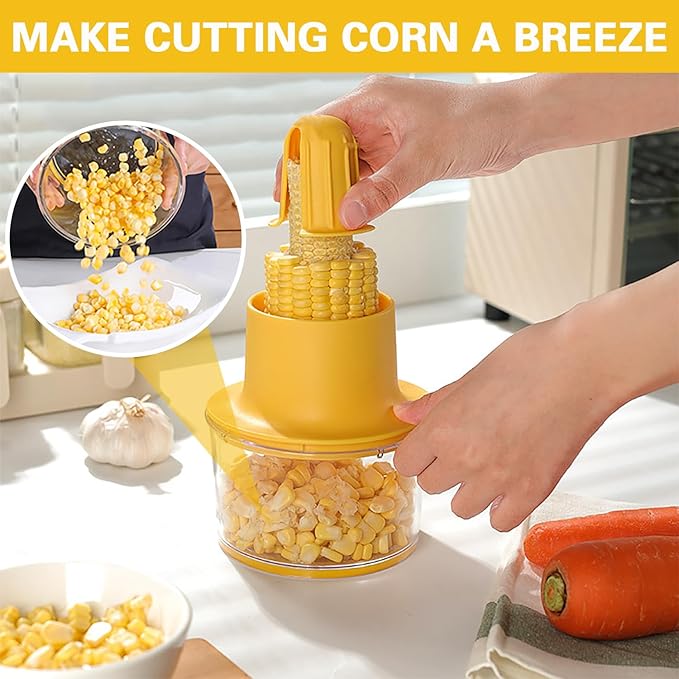 AACGIN Corn Cob Stripper, Corn on the Cob Peeler Shucker Tool, Quick Kernel Remover with Bowl and Safety Handle-Yellow