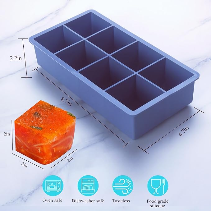 1/2 Cup Silicone Freezer Tray With Lid - Silicone Freezer Molds 4-Pack For meal prep & freezing of various sauces and other dishes, makes 32 perfect 1/2 cup portions cube (Blue 4 Pack)