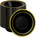 BESTSTAR 200 Pack Black Disposable Bowls with Gold Rim