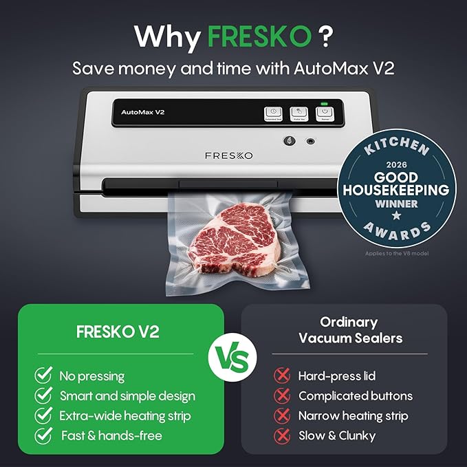 FRESKO Vacuum Sealer Machine with Automatic Bag Detection, Compact Design