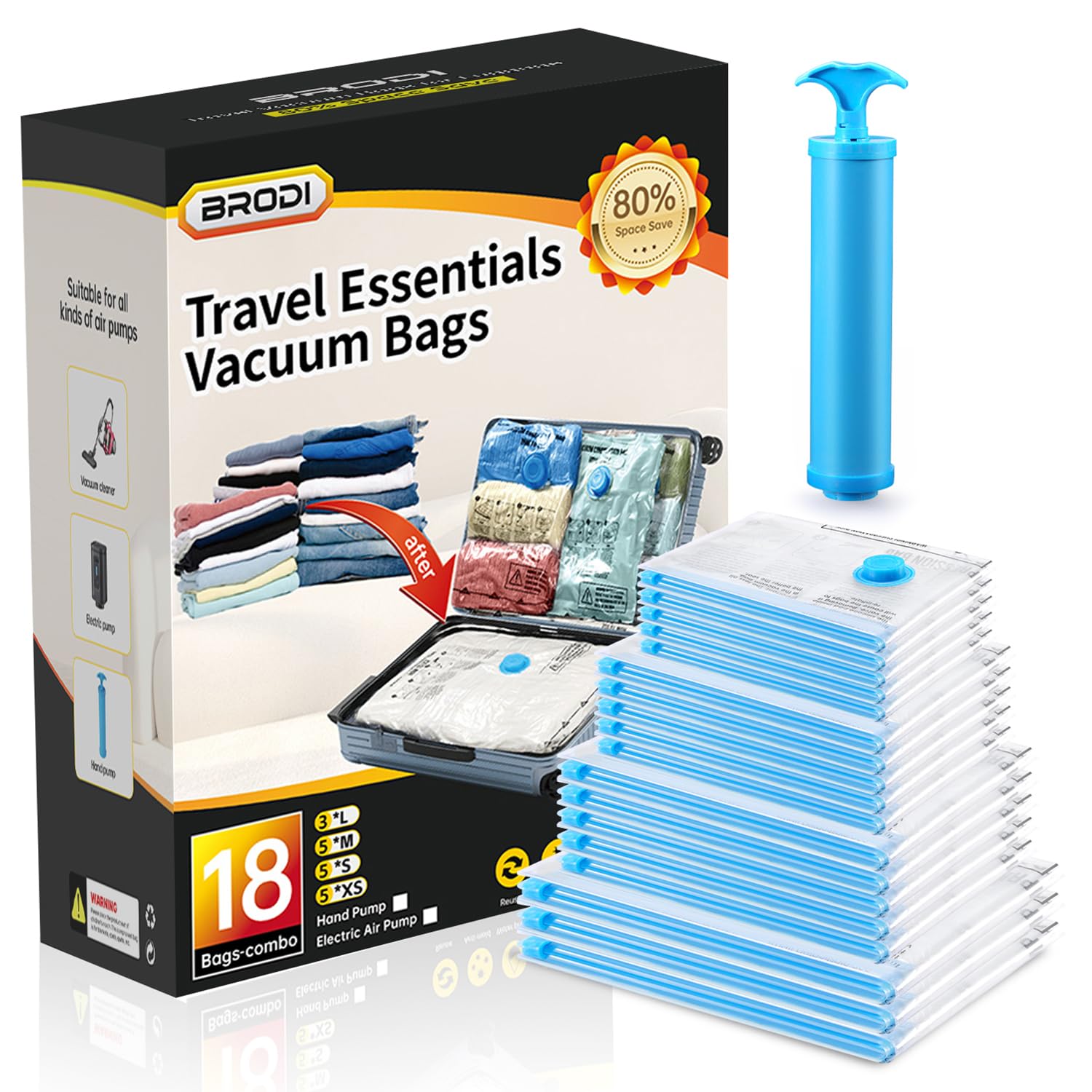 Compression Bags - Space Saver & Travel Essentials, Vacuum Seal Bags for Clothing & Luggage (18 Combo Pack)