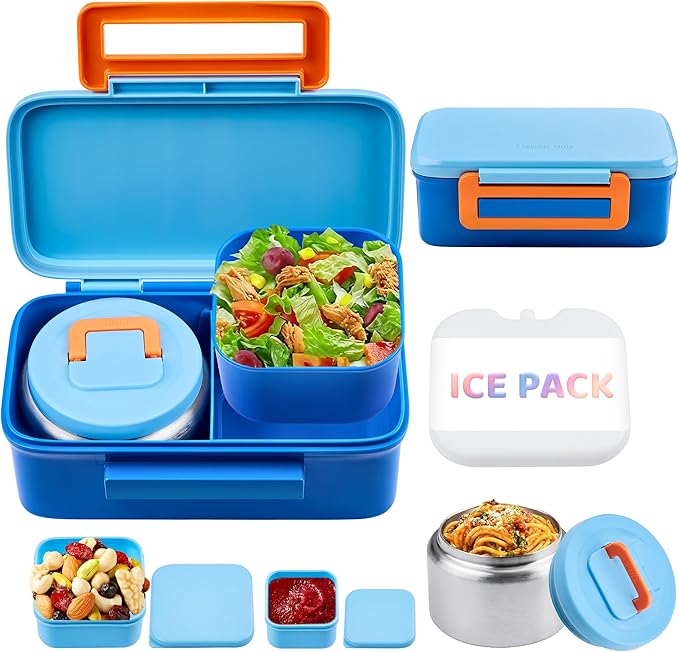 JXXM Lunch Box for Kids With 8oz Soup Thermo, Leak-proof Lunch Container with 2 Compartments, Thermo Food Jar Food Containers for Back to School Girls Boys (Blue)