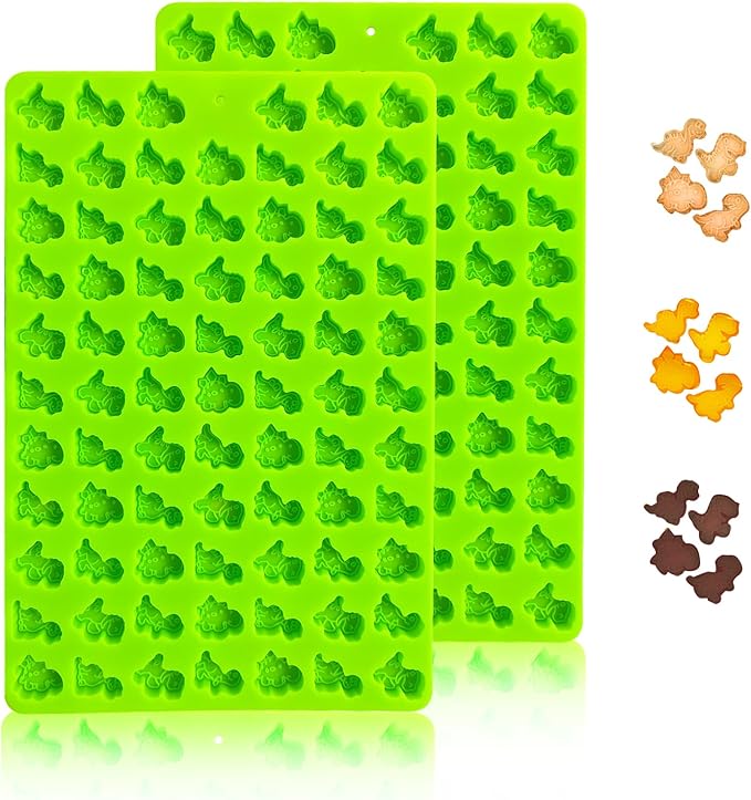 2 PCS Gummy Dinosaur Candy Molds Silicone, 152 Cavity Dinosaur Mini Silicone Mold for Chocolate, Fondant, Candy, Biscuits, Cookie, Jelly,Ice Cube and Dog Training Commands Concept