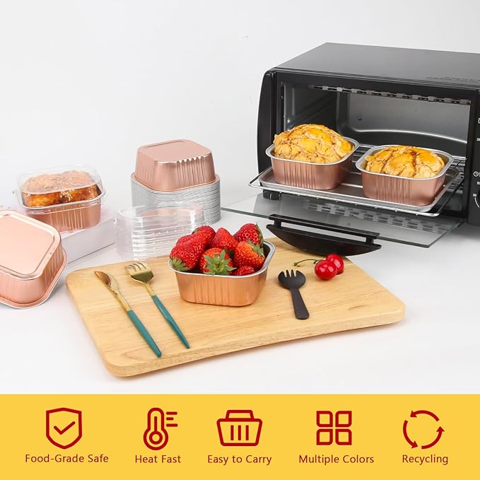 LNYZQUS 5oz Mini Cake Pans with Lids, Small Brownie Baking Tins 120 Pack