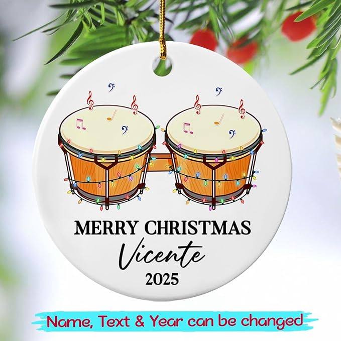 Awesome Bongo Drum Ceramic Ornament Gift for Women Men Dad Mom Brother Sister, Customized Text Year Name Instrument Player Christmas Ornament 2026, Personalized Bongo Drum Ceramic Christmas Ornaments