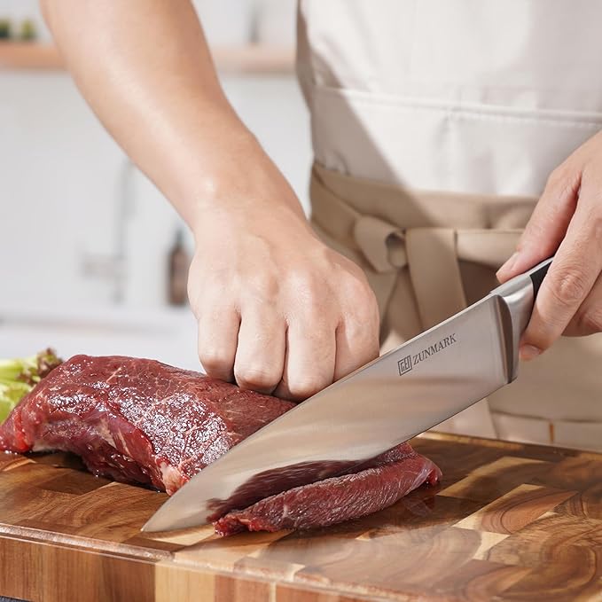 ZUNMARK Kitchen Knife Set, Skylark Series 6-Piece High Carbon X50CrMoV15 Steel Professional Chef Knife Set with Solid Wood Block, Unique Design Knife Block Set, Dishwasher Safe, Elegant Black