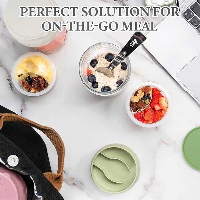 SOLIGT 2 Pack Overnight Oats Containers with Lids (Oat White/Oat White)