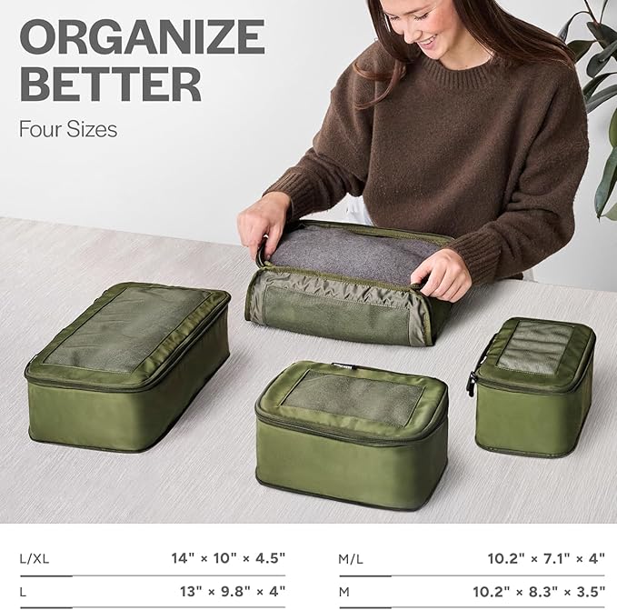 Aerotrunk Compression Packing Cubes for Travel, 4-Pack, Olive
