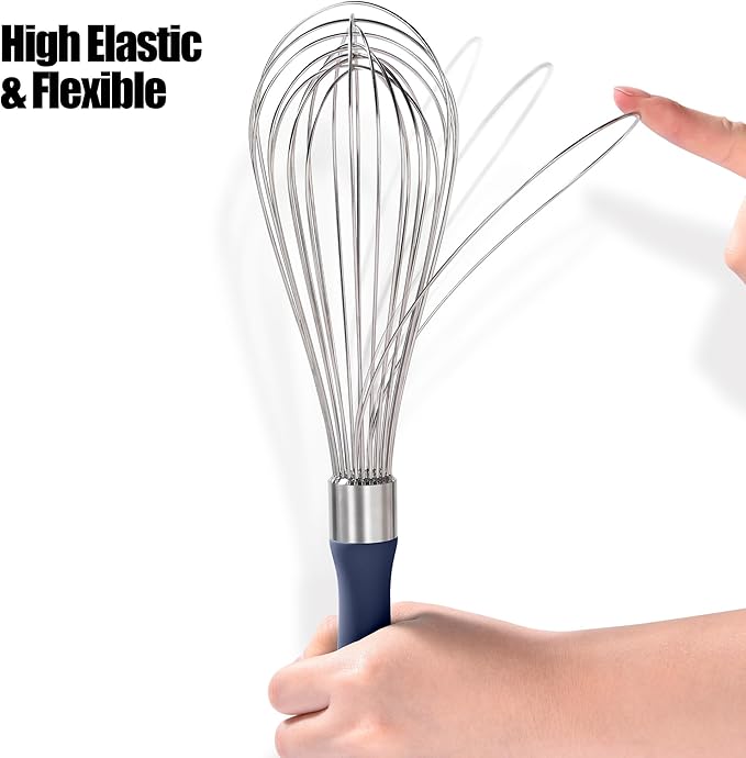 Doosu 18/8 Stainless Steel Balloon Whisk for Cooking (12 Wires, Navy Blue)