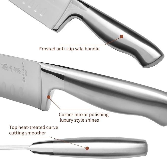 ZHANG XIAO QUAN Knife Set with Block, High Carbon Stainless Steel Sharp Blades, Built-in Sharpener Kitchen Knife Block Set for Home Cooking
