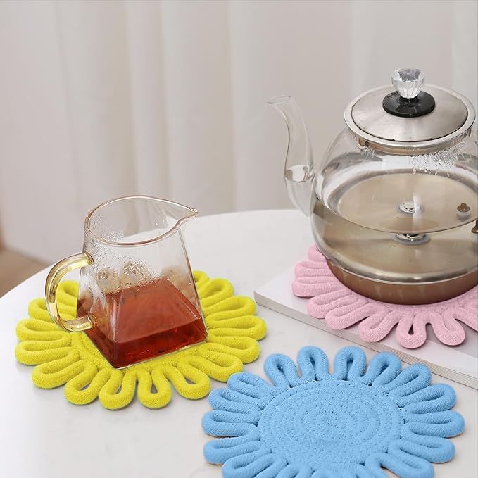 7.5 Inch Trivets for Hot Dishes, Trivet for Pots and Pans, Thick Heat Resistant Hot Pads, Potholders for Kitchen, Colorful Boho Trivets, Table Decorations, Kitchen Essentials for New Home (Blue)
