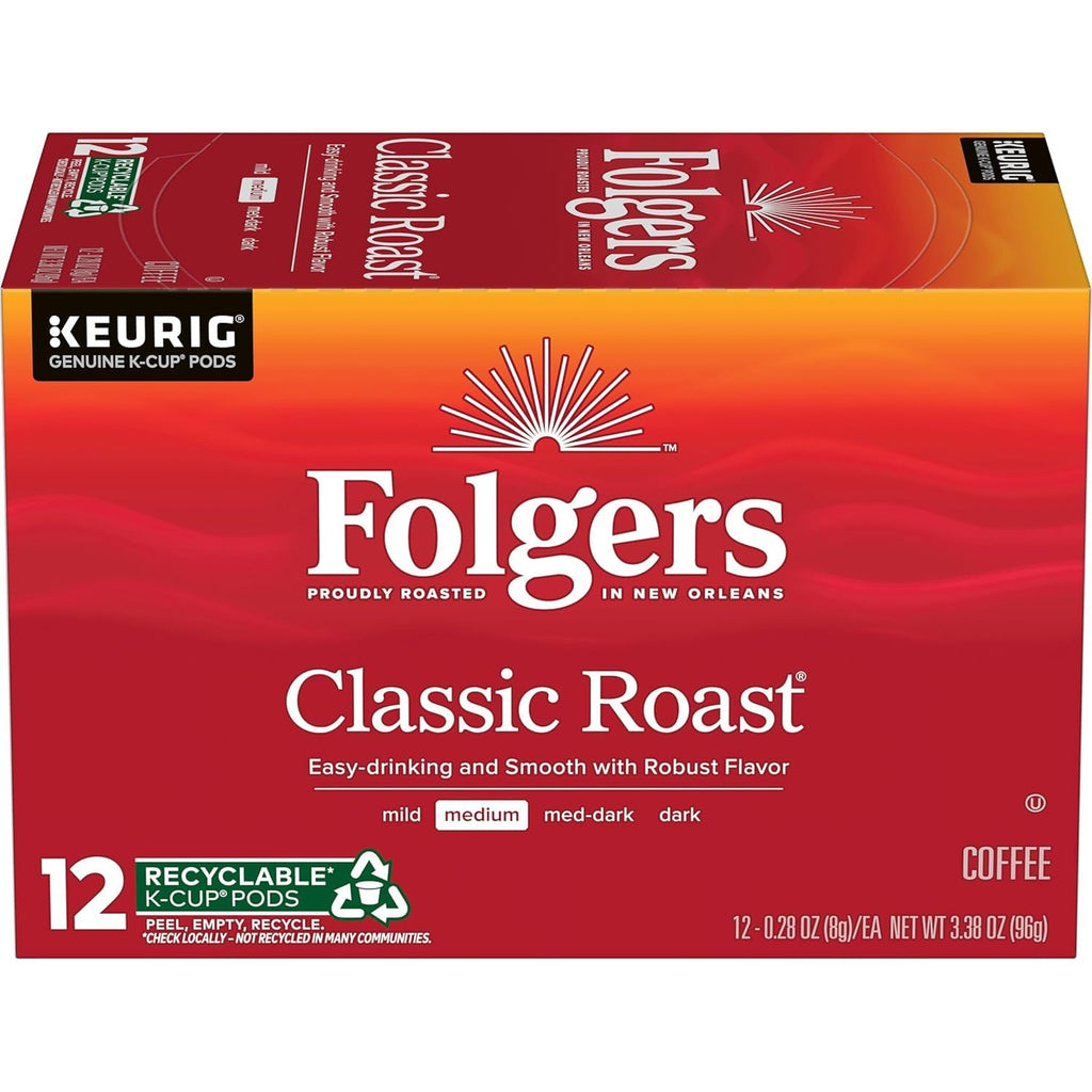 Folgers Classic Roast Coffee, Medium Roast, Keurig K-Cup Pods, 72 Count