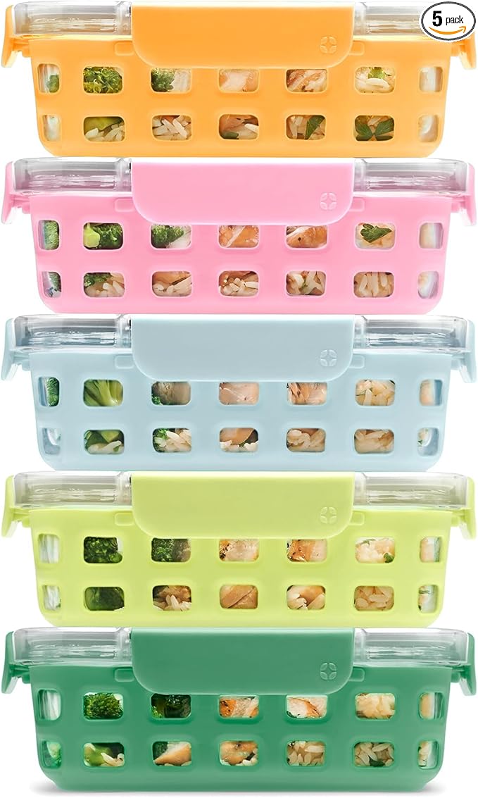Ello Duraglass 3.4 Cup Glass Meal Prep Containers, 10 Pc, 5 Pack, Meadow