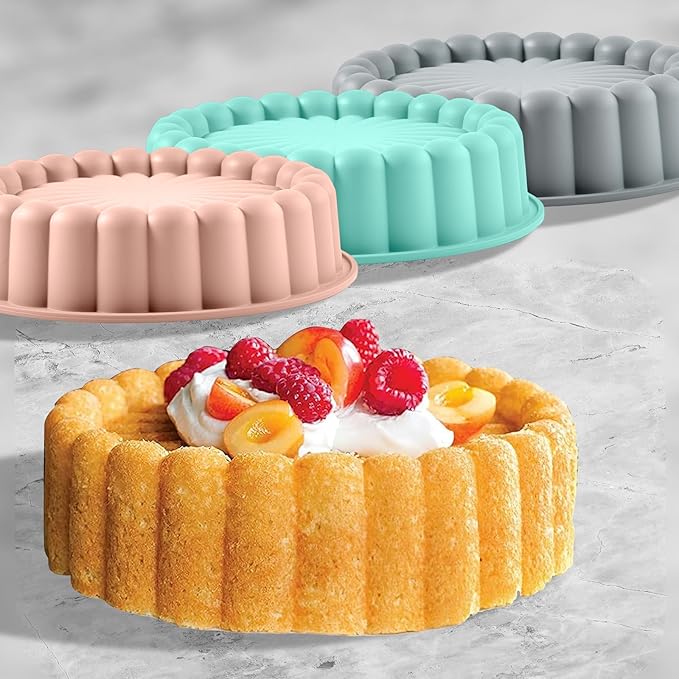 FunSiltasy 10 Inch Silicone Cake With 8 Inch Pan Set (2 Pack) - Nonstick Baking Mold for Pound Cake, Jello, Bread & Brownies, Dishwasher Safe, Grey