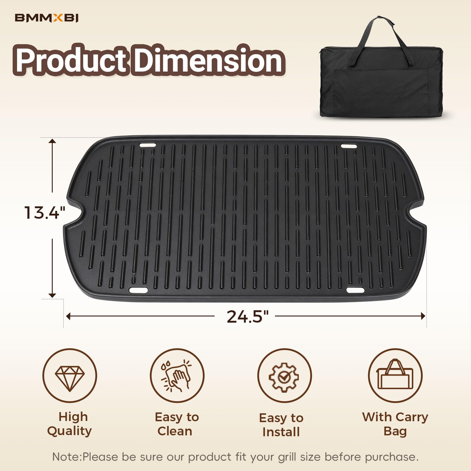 Cast Iron Griddle with Carry Bag for Weber Traveler Grill 9010001 9020001