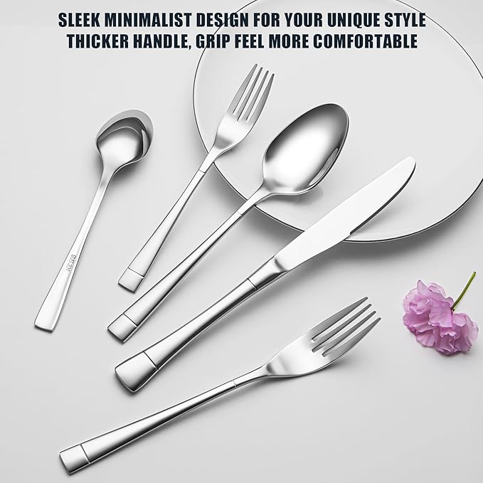 EIUBUIE Heavy Duty Silverware Set for 4, 20-Piece 18/10 Stainless Steel Flatware Set, Mirror Polished Cutlery Modern Kitchen Eating Utensil Durable Tableware Included Knife Fork Spoon, Dishwasher Safe