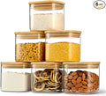 D2scrma 22oz Airtight Square Spice Containers with Bamboo Lid Set of 6 (650ml) Kitchen Pantry Organization Jar Stackable Spice Jar, for Sugar, Tea, Cookies and Coffee beans (‎with Black Lable)