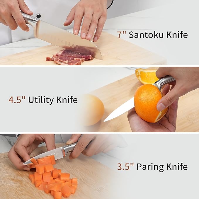ZHANG XIAO QUAN Knife Set with Block, High Carbon Stainless Steel Sharp Blades, Built-in Sharpener Kitchen Knife Block Set for Home Cooking