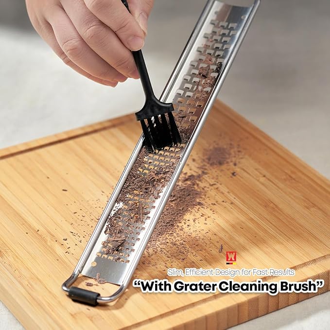 WAGENSTEIGER 2-in-1 Stainless SteelLong Cheese Grater Dual-Sided Fine & Coarse Blades Precision Zester for Lemon, Ginger, Cheese, Vegetables, Rust-Resistant, Ergonomic Handle (15.35" x 1.77")