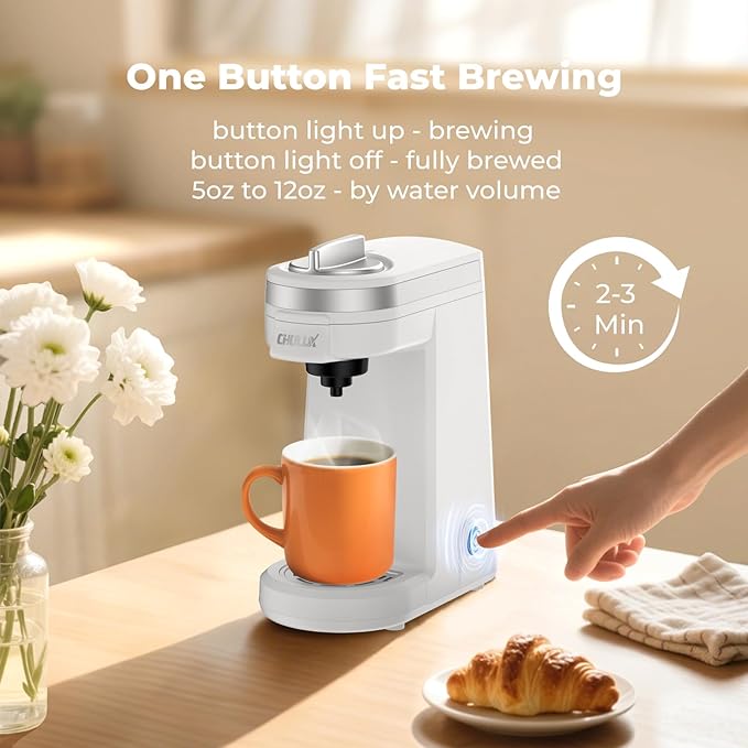 CHULUX Mini Single Serve Coffee Maker, Portable Pod Coffee Machine, White
