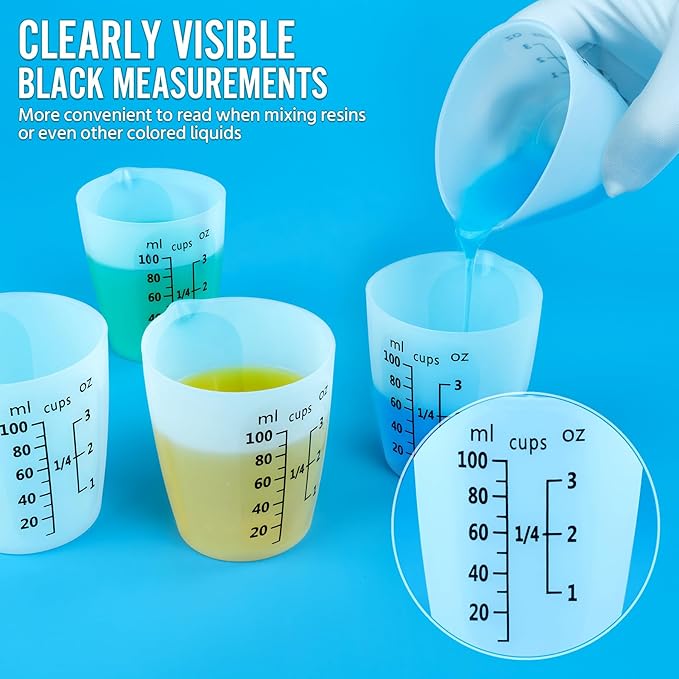 SWIGRANCE 10Pcs Silicone Resin Mixing Measuring Cups 100ml / 3oz for Resin Supplies, Easy-to-Read Black Marks, Non-Stick Reusable Silicone Pouring Cups for Epoxy Mixing